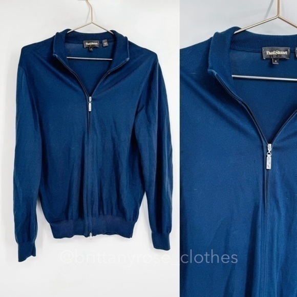 PAUL STUART Cotton Full Double Zip Cardigan Jacket Sweater in Navy - Picture 3 of 9